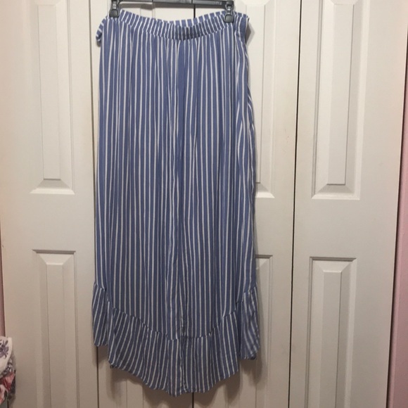 High Low Blue and White Striped Slip Skirt - Picture 6 of 6